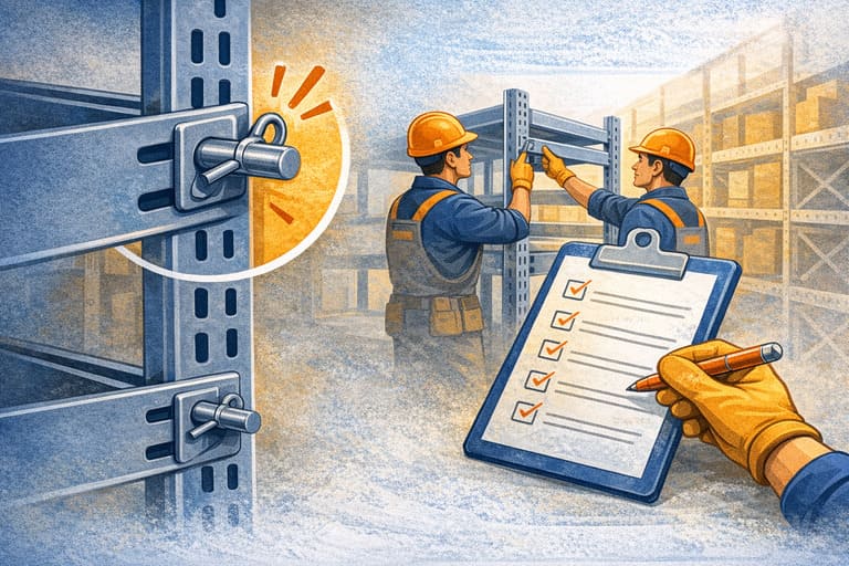 Geçmeli raf sisteminde emniyet pimi kontrolü ve montaj sonrası güvenlik denetimi