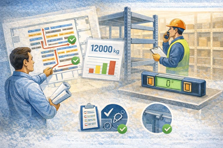 Geçmeli raf montajında yerleşim planı, yük dağılımı ve saha hazırlık süreci